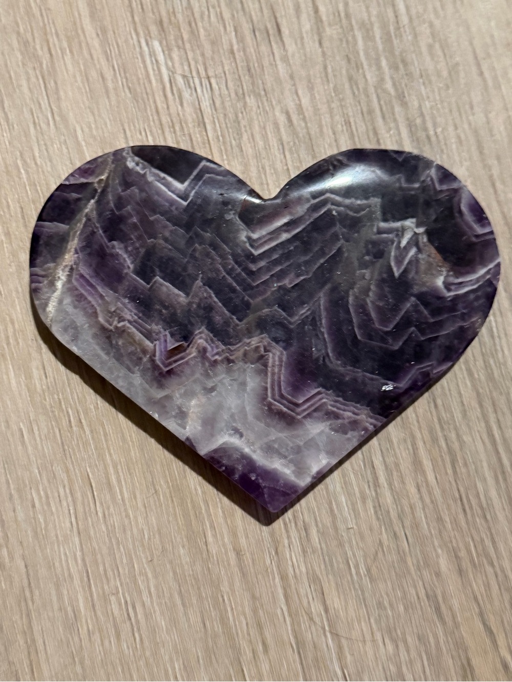 Heart-Shaped Chevron Amethyst Crystal Carving With Holder